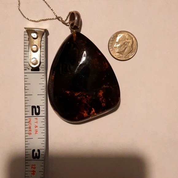 2 1/4" LARGE AMBER beautiful genuine Amber & Sterling necklace - Picture 4 of 4